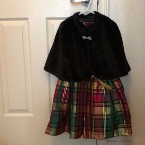 Girls Holiday Dress and faux fur poncho